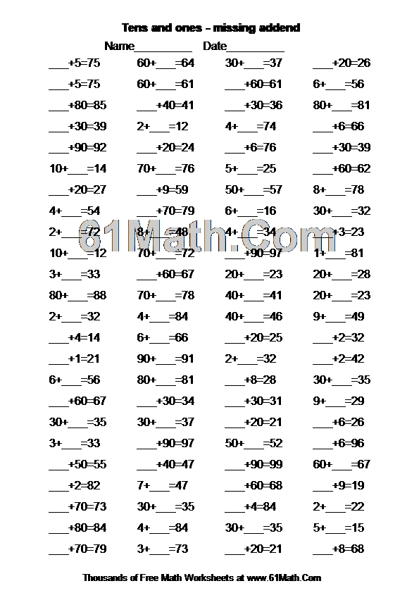 Tens and ones - missing addend