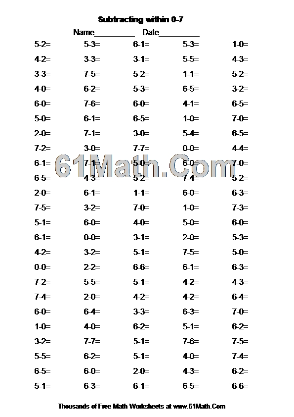 Subtracting within 0-7