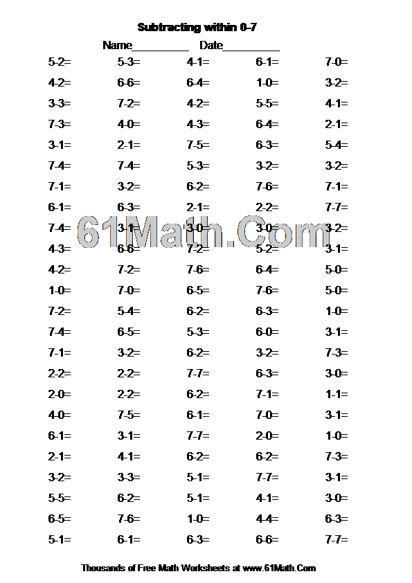 Subtracting within 0-7