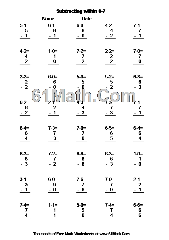Subtracting within 0-7