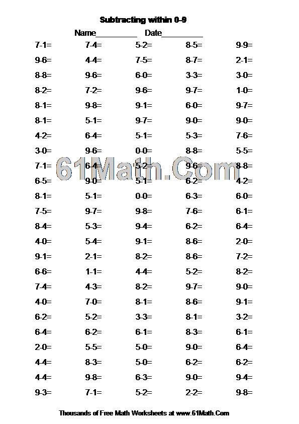 Subtracting within 0-9