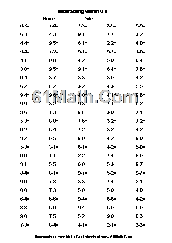 Subtracting within 0-9