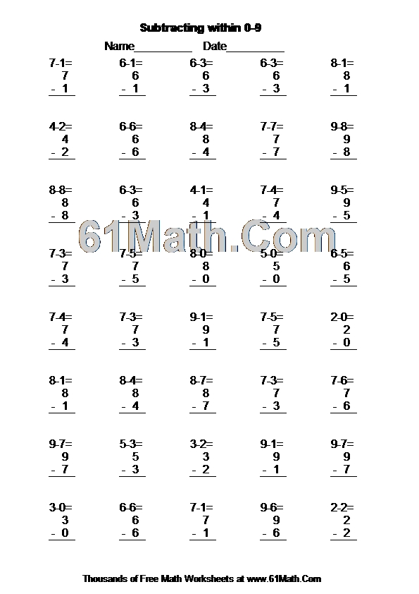 Subtracting within 0-9