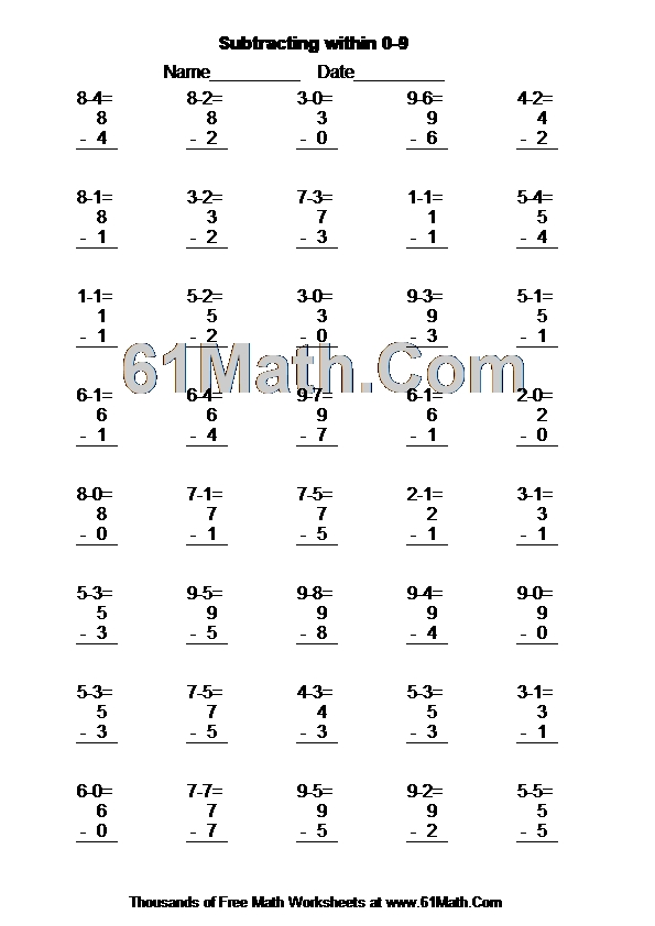 Subtracting within 0-9