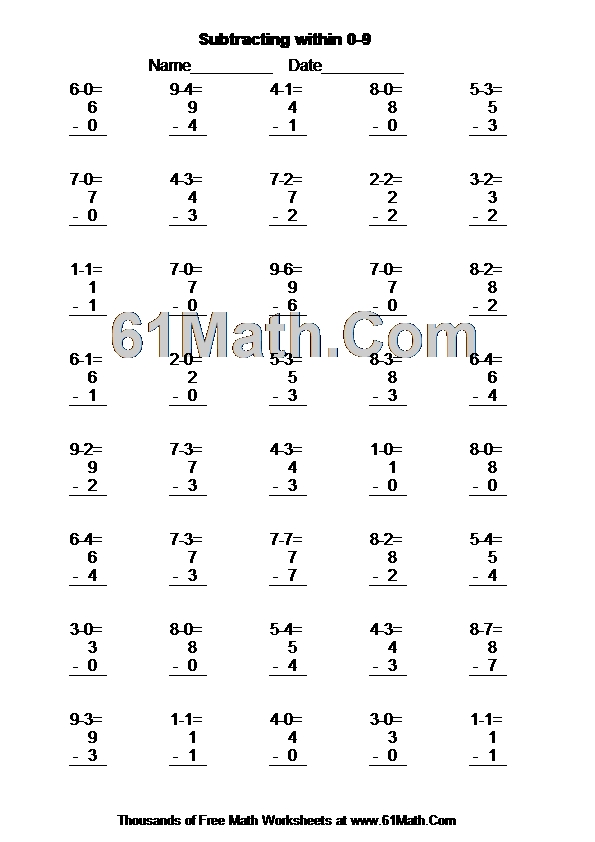 Subtracting within 0-9