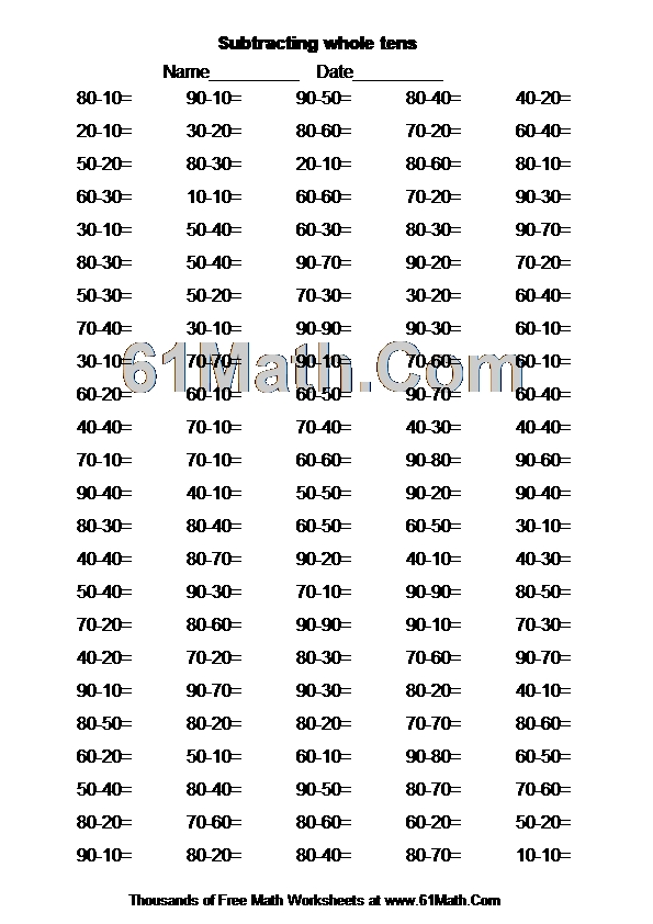 Subtracting whole tens