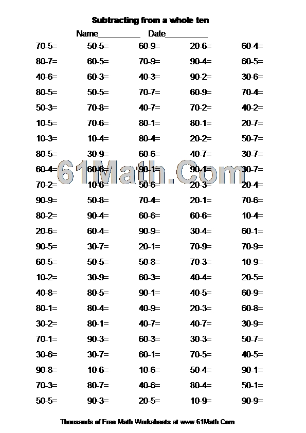 Subtracting from a whole ten