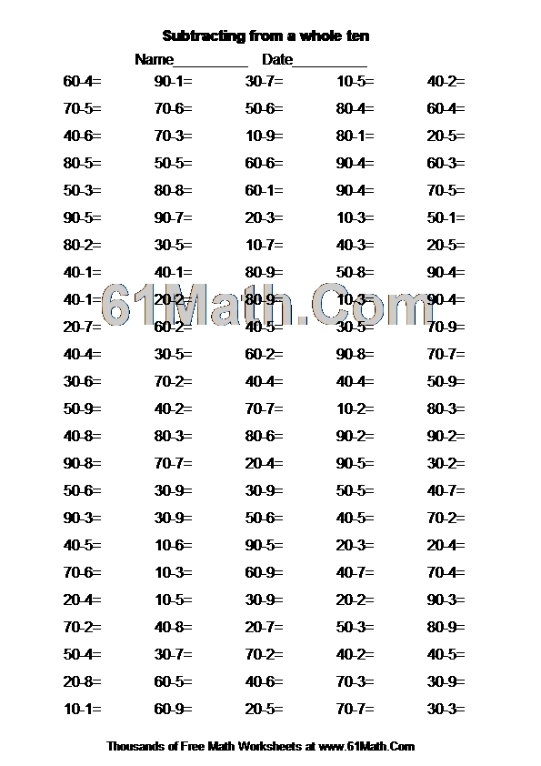 Subtracting from a whole ten