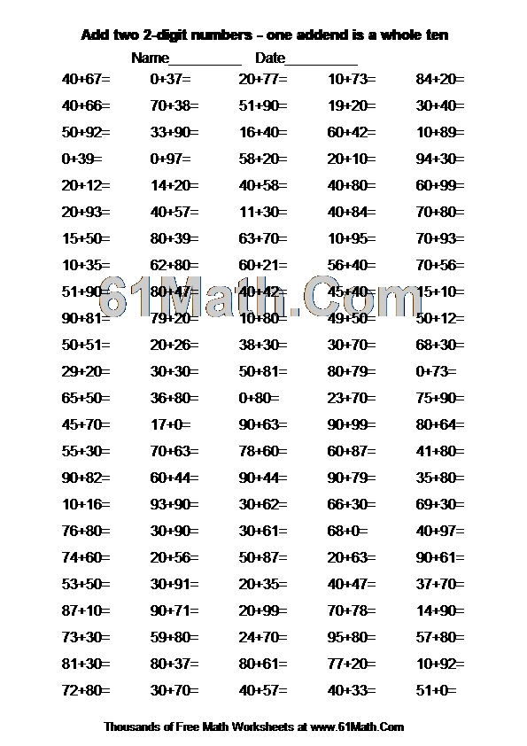 Add two 2-digit numbers - one addend is a whole ten