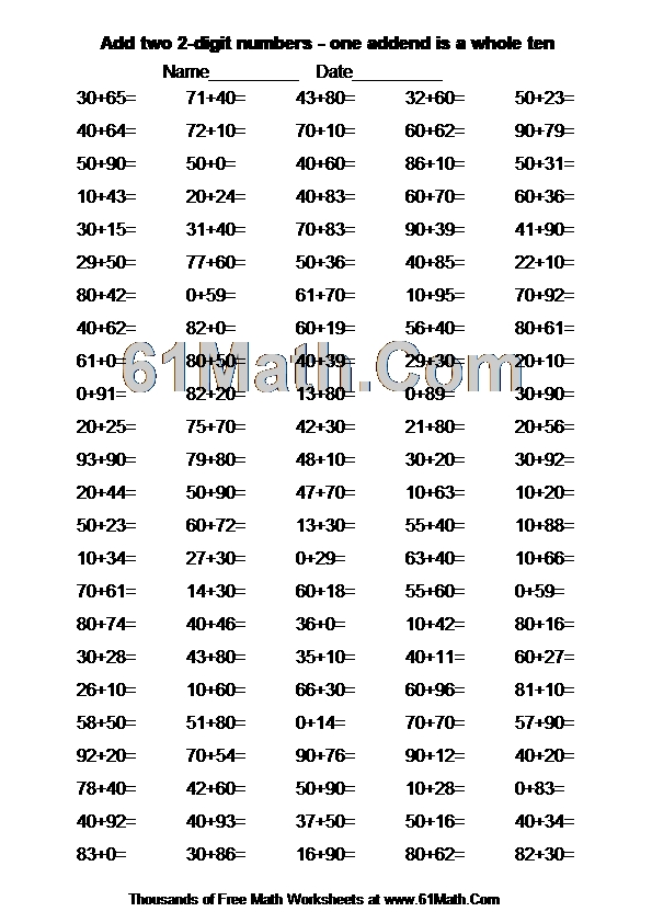 Add two 2-digit numbers - one addend is a whole ten