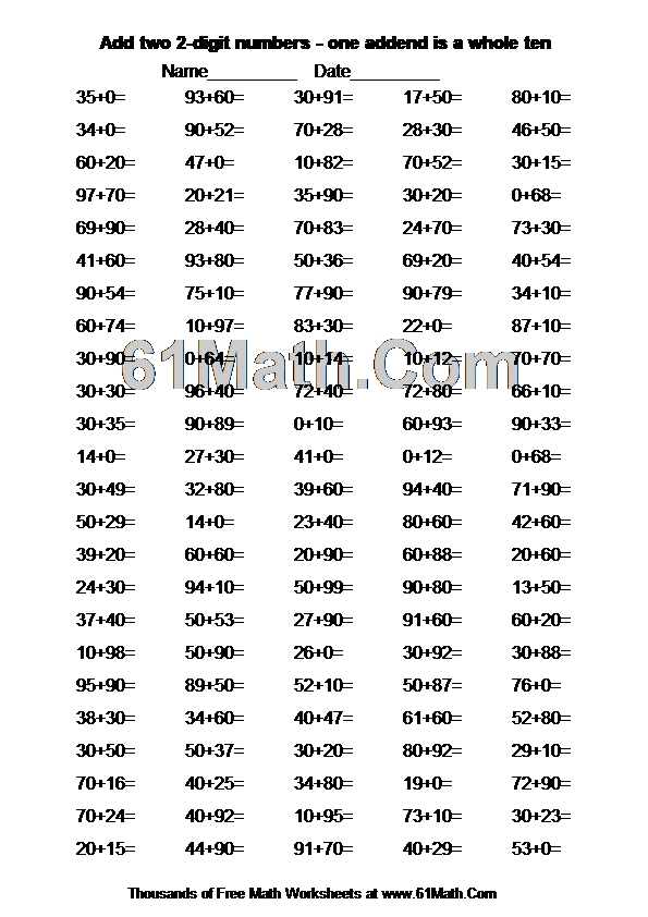 Add two 2-digit numbers - one addend is a whole ten