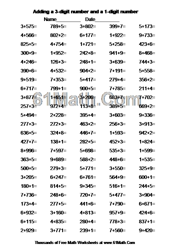 Adding a 3-digit number and a 1-digit number