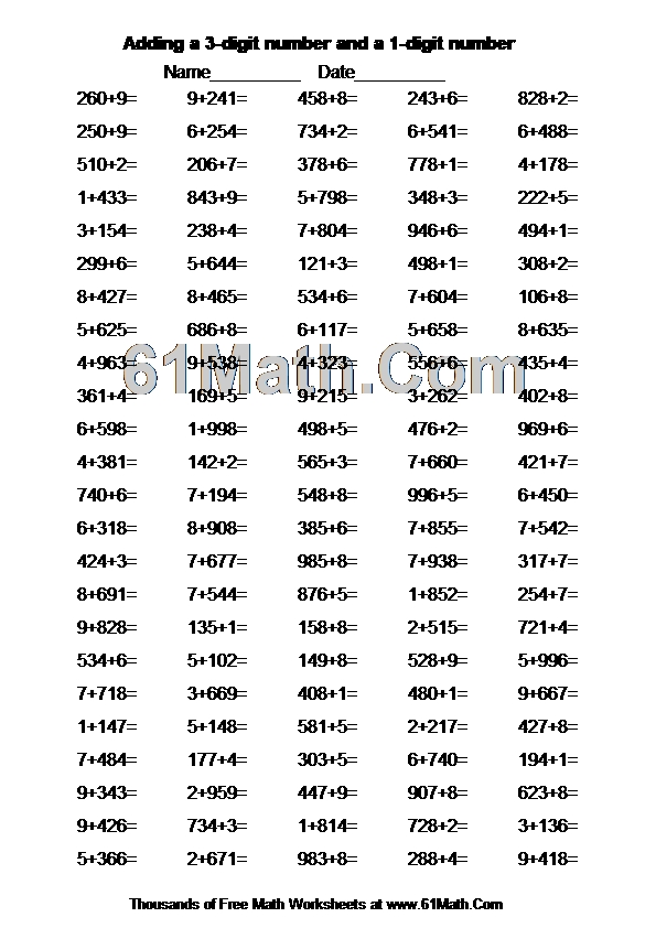 Adding a 3-digit number and a 1-digit number