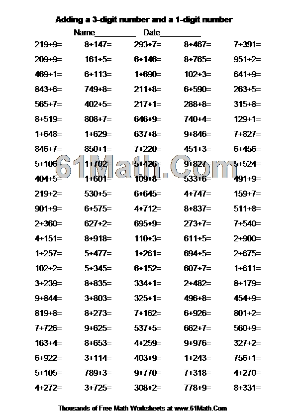 Adding a 3-digit number and a 1-digit number