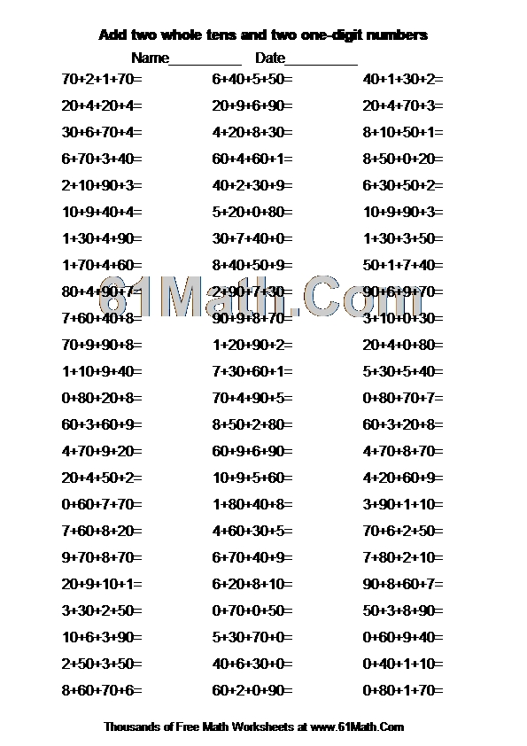Add two whole tens and two one-digit numbers