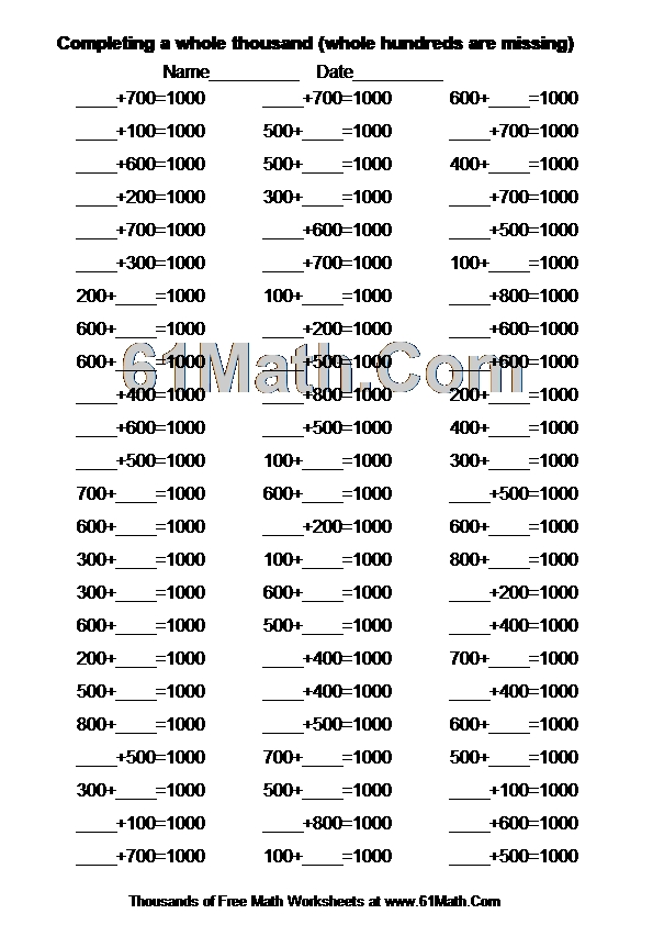 Completing a whole thousand (whole hundreds are missing)