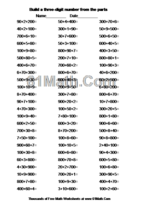 Build a three-digit number from the parts