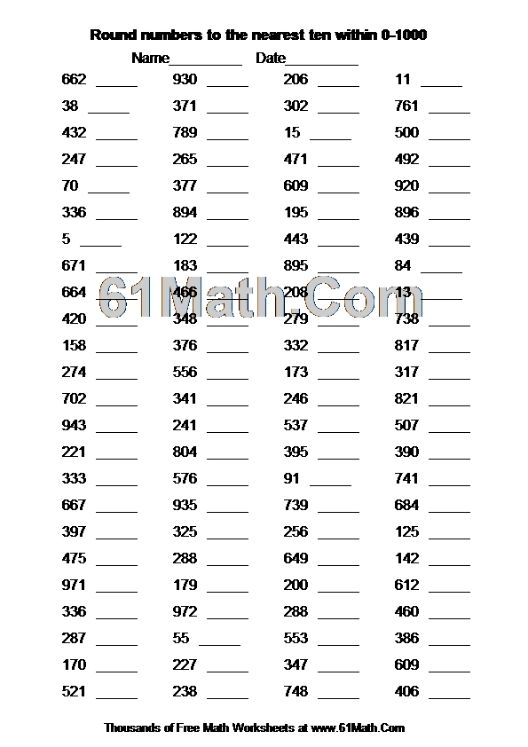 Round numbers to the nearest ten within 0-1000