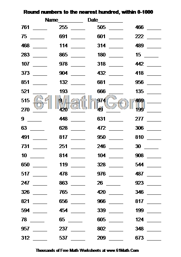 Round numbers to the nearest hundred, within 0-1000