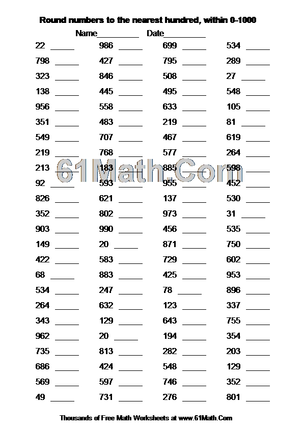 Round numbers to the nearest hundred, within 0-1000