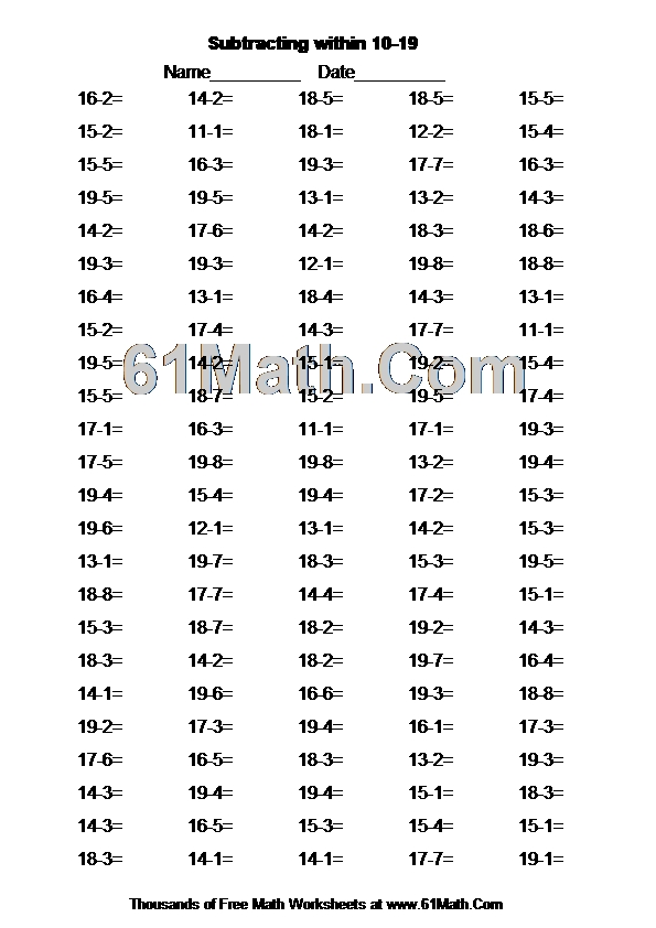 Subtracting within 10-19