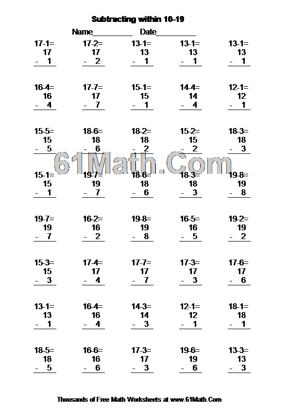 Subtracting within 10-19