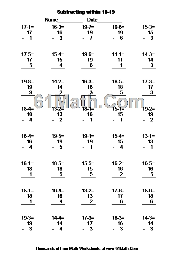 Subtracting within 10-19