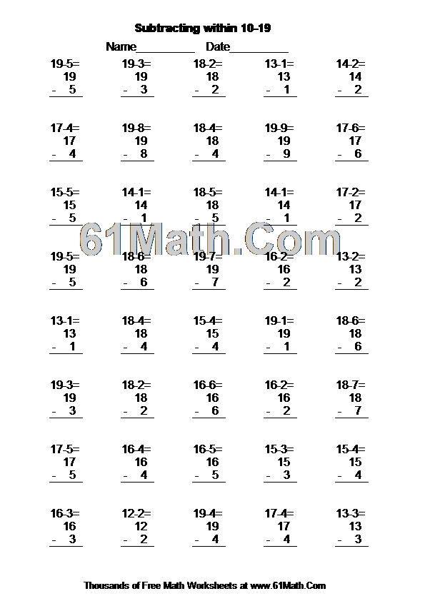 Subtracting within 10-19
