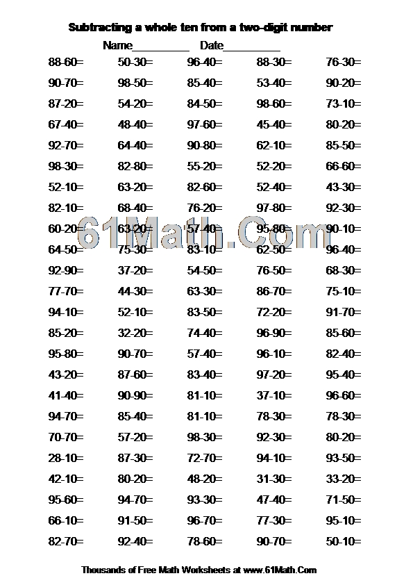 Subtracting a whole ten from a two-digit number
