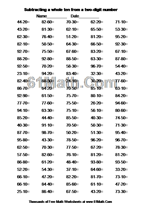 Subtracting a whole ten from a two-digit number