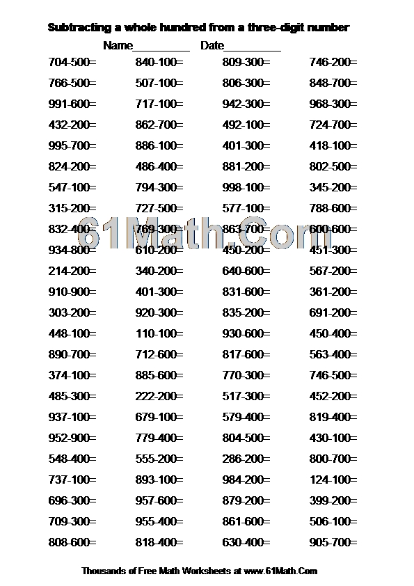 Subtracting a whole hundred from a three-digit number