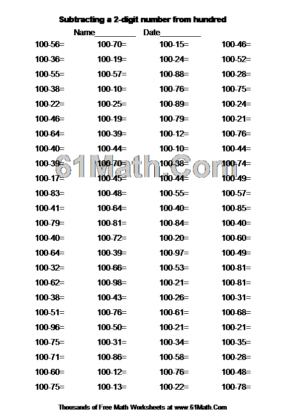 Subtracting a 2-digit number from hundred