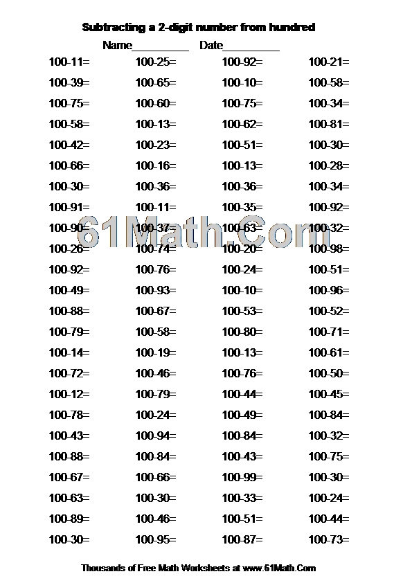 Subtracting a 2-digit number from hundred