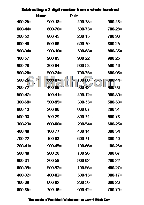 Subtracting a 2-digit number from a whole hundred