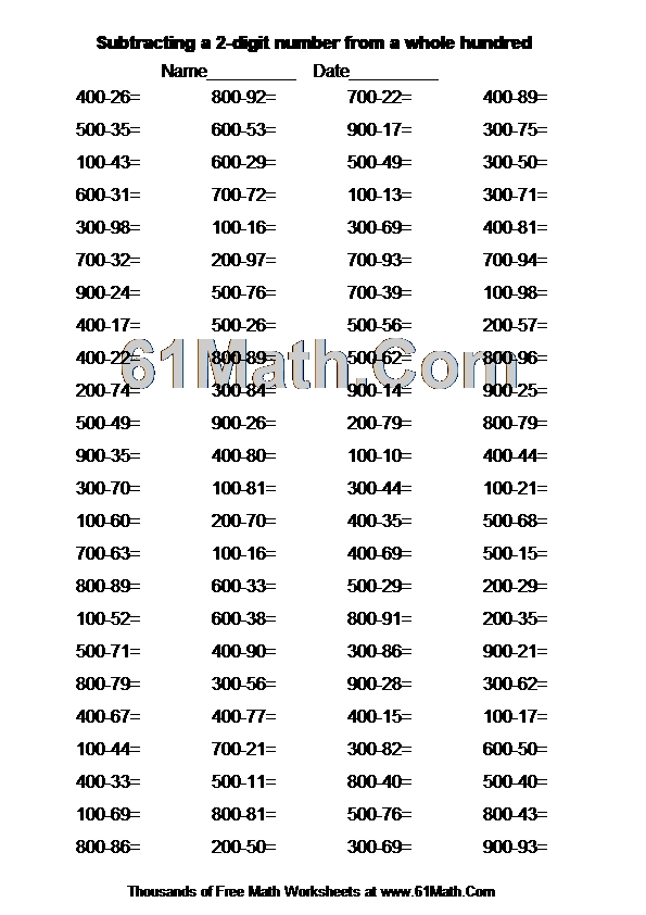 Subtracting a 2-digit number from a whole hundred