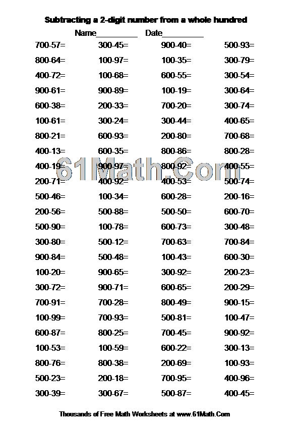 Subtracting a 2-digit number from a whole hundred