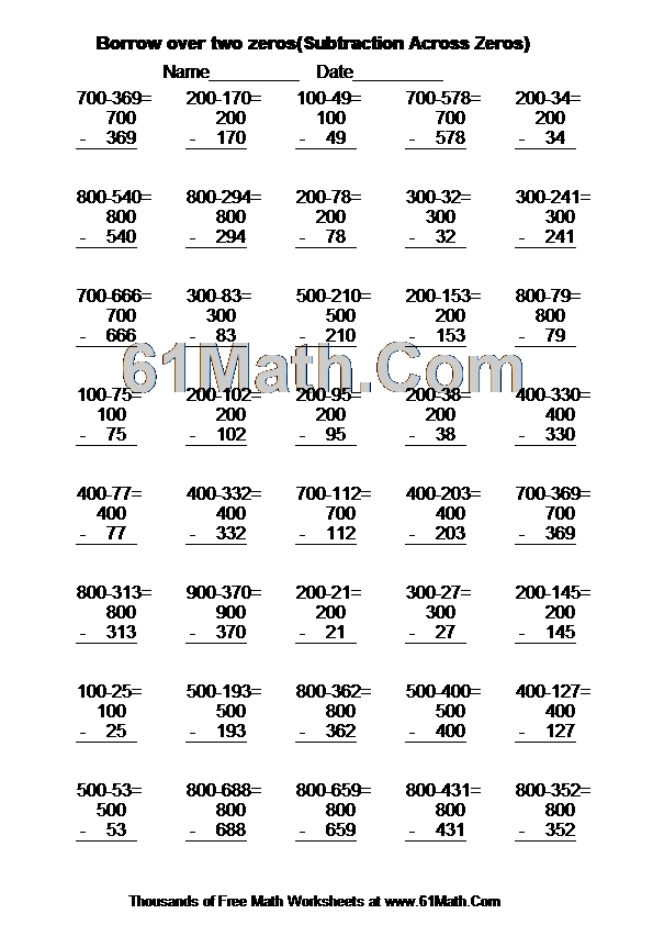 Borrow over two zeros(Subtraction Across Zeros)