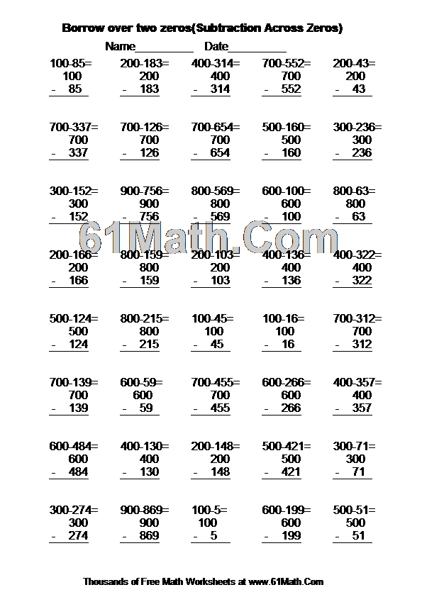 Borrow over two zeros(Subtraction Across Zeros)