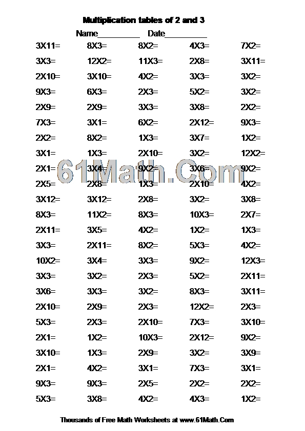 Multiplication tables of 2 and 3