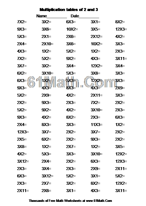 Multiplication tables of 2 and 3
