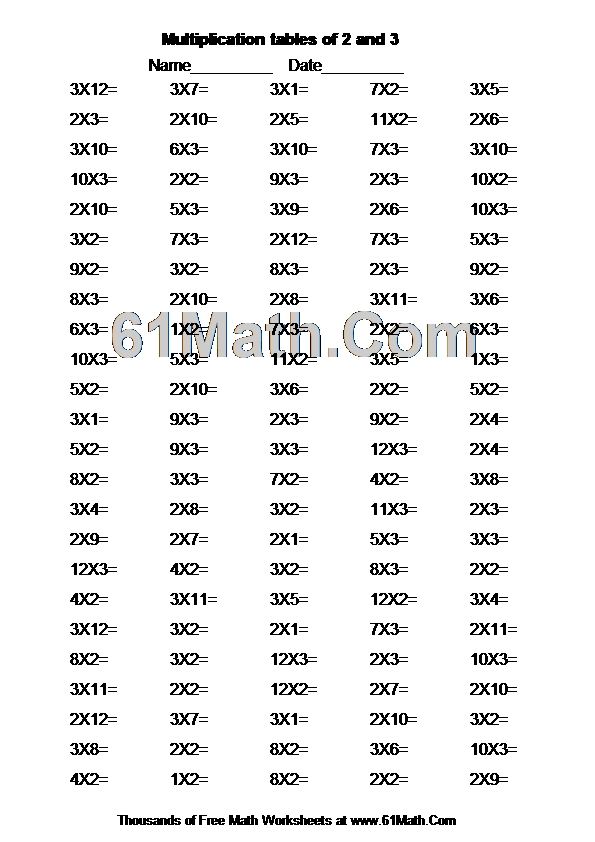 Multiplication tables of 2 and 3