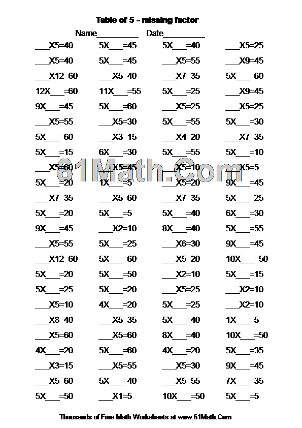 Table of 5 - missing factor