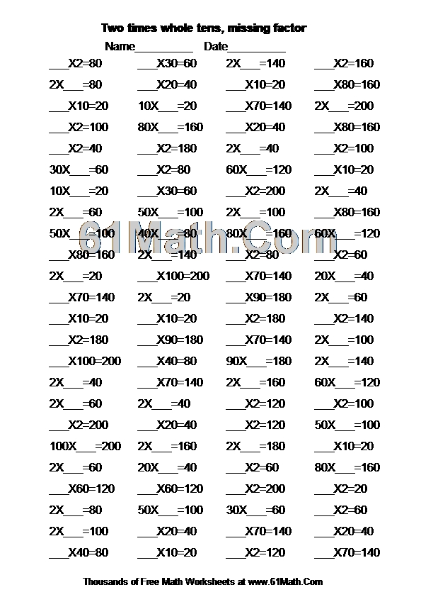 Two times whole tens, missing factor