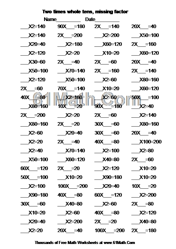 Two times whole tens, missing factor