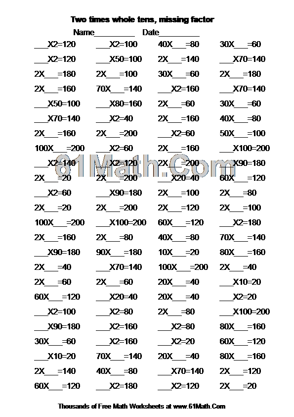 Two times whole tens, missing factor