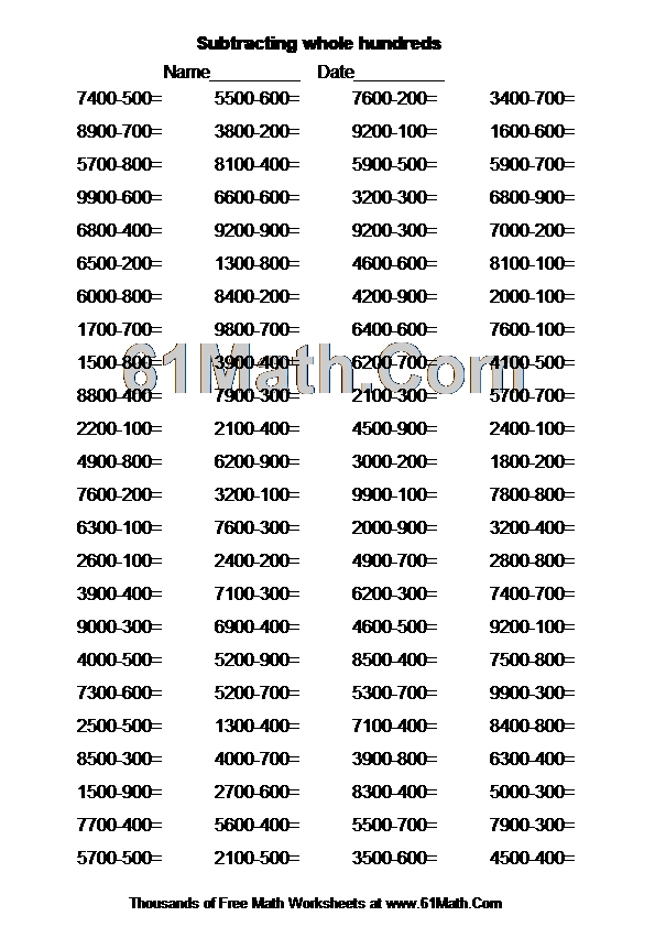 Subtracting whole hundreds