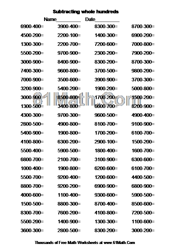 Subtracting whole hundreds