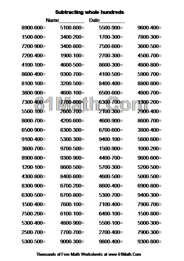 Subtracting whole hundreds