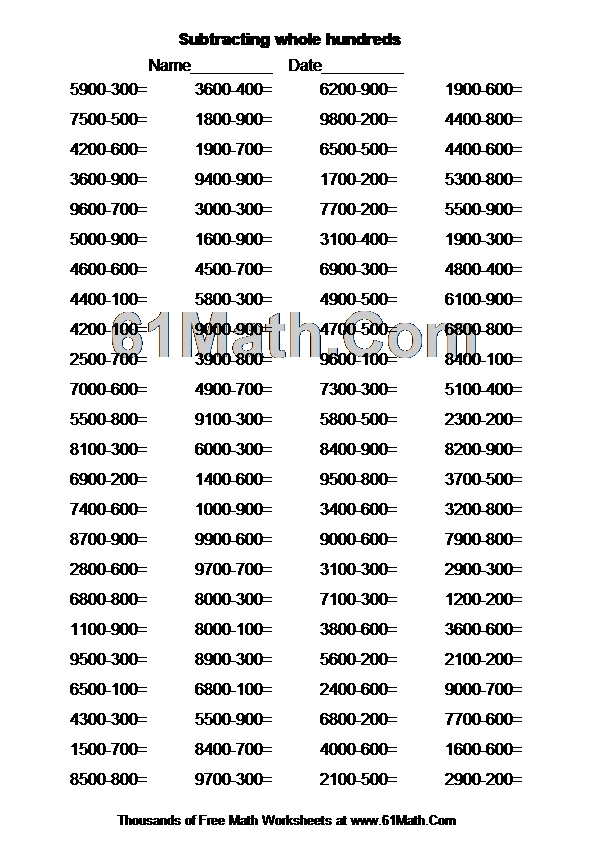 Subtracting whole hundreds