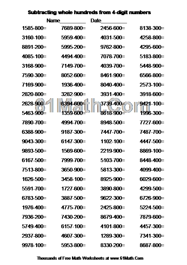 Subtracting whole hundreds from 4-digit numbers